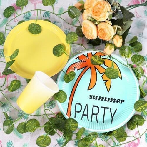 Hawaii Party Disposable Tableware Summer Tropical Birthday Party Decoration Kids Flamingo Hawaiian Luau Aloha Party Supplies