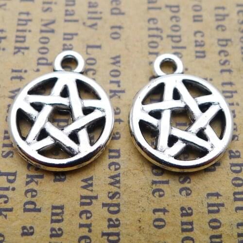 20PCS/Lot 12m*15mm Antique Silver Color Necklaces Pentagram Charm Handcraft Wicca Jewelry Making