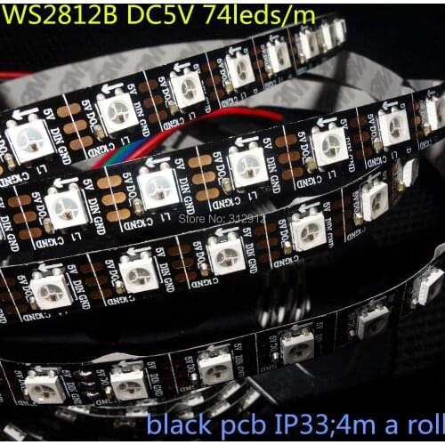4m 74leds/m DC5V addressable WS2812B led pixel strip,non-waterproof,74pcs WS2812B/M with 74pixels;black PCB