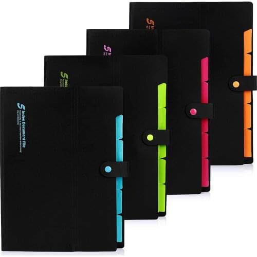 A4 Size Plastic Muilt-Colors Snap Closure Organizer Expanding File Folders 6 Pockets Accordion File Organizer ,for School Office