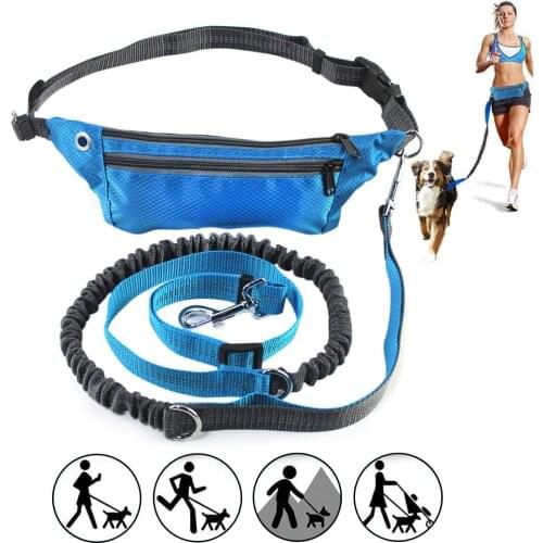 Hands Free Dogs Leash Running Walking Waist Pocket Waterproof Dog Belt Running Product Elasticity Adjustable Waist Dog Leashes