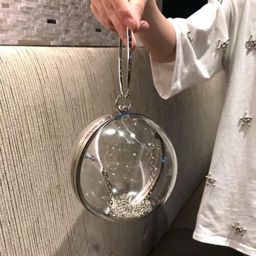 TekiEssica Ball Shaped Transparent Party Bag Women Evening Bag Party Wedding Clutch Purses Chain Shoulder Bag for Birthday Gift