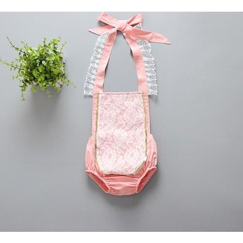Baby Girls Lace Pink Bodysuit Floral Bodysuit Backless Sleeveless Jumpsuit One Piece Jumpsuit Sunsuit Outfits for Girls