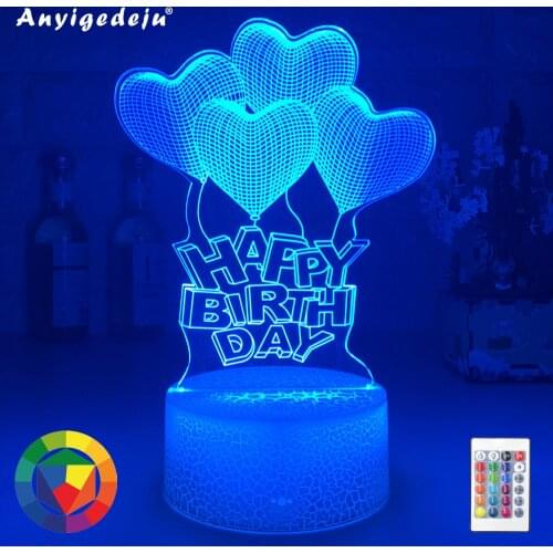 Happy Birthday 3D Lamp Creative 7 Colors Night Lights Novelty Illusion Night Lamps Illusion Table Lamp For Home Decorative Light