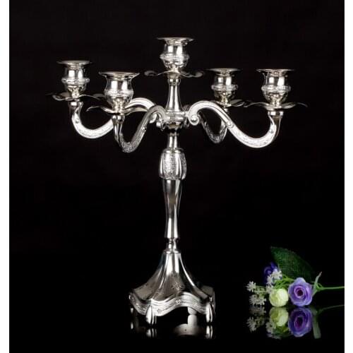 Silver Luxury Candle Holder European Ornaments Classic Dinner Candlestick Retro Wedding Centerpiece Bougeoir Home Decor ED50ZT