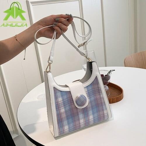Half Moon Design Small PU Leather Crossbody Bags For Women 2021 New Luxury Plaid Shoulder Handbags Lady Simple Casual Travel Bag