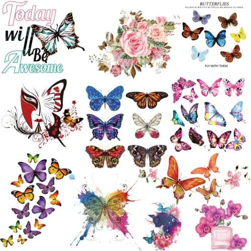 Iron On Beautiful Butterfly Heat Transfer For Clothing Fashion Flower Transfers For Clothes Stickers Thermo For Diy Baby T-shirt