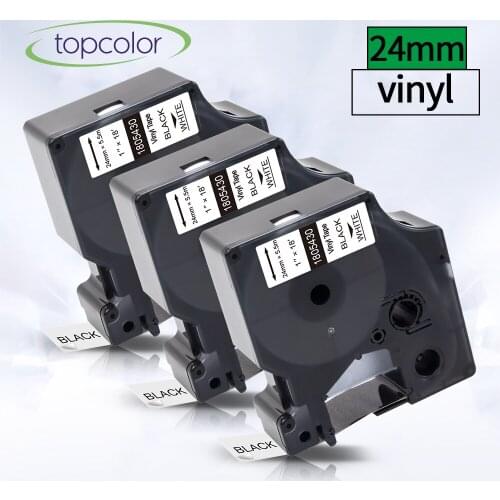 Topcolor 3PK 24mm Vinyl Label Tape 1805430 Fit Dymo Rhino IND Label Maker Black on White Industrial Tape for Rhino 5000 5200