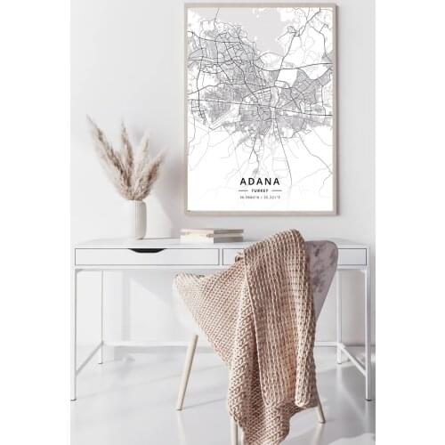 Turkey World City map Adana Ankara Antalya Edirne Izmi black and white map poster print unframe poster office decoration