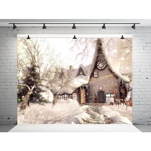 VinylBDS Christmas Backdrop Backgrounds For Photo Studio Snow House Christmas Tree Photography Background Christmas Snowy