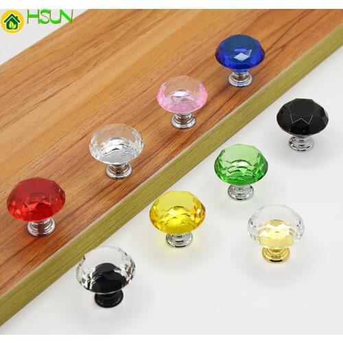 Pull Door Drawer Knob Diamond Crystal Glass Transparent Colorful Round Metal Furniture Cabinet Cupboard Wardrobe Round Handle