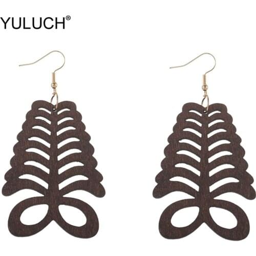 YULUCH 2019 Personality 5 Colors Wooden Hollow Skeleton Drop Statement Earrings For Women Lady Girls Party Jewelry Accessories