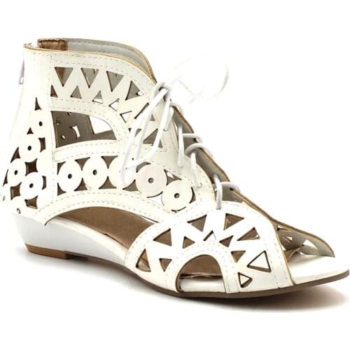 Aimaylen Big Size 34-43 Fashion Cut-outs Lace Up Open Toe Low Wedges Bohemian Summer Sadals Shoes Beach White Shoes Shoes Woman