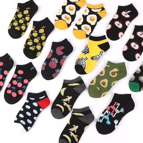 Socks for women spring summer cotton short socks Avocado Fruit Flamingo Food print harajuku cute funny sock female meias 2019