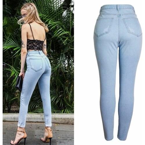 Women Casual High Waist Blue Plus Size Skinny Jeans Female Streetwear Hot Fashion Denim Trousers Ladies Sexy Stretch Jean Pants