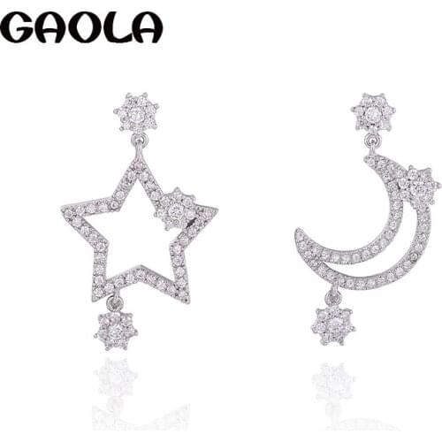 GAOLA Hot Moon And Star CZ Rhinestone Dangle Earrings For Women