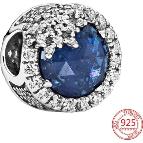Luxurious 925 Sterling Silver Fit Original Pandora Bracelet for Women Fine Jewelry Gift Shiny Blue Snowflake Beads Bangle Charms
