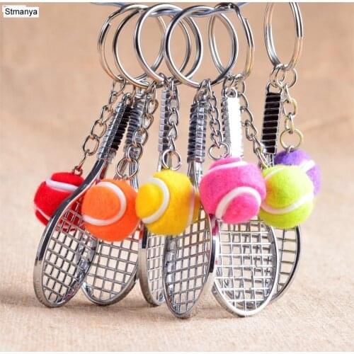 Tennis Racket Keychain - Cute Sport Mini Keychain car 6 color Pendant Keyring Sports Key Chain Who love sports Gifts 17248