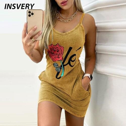Summer Dress Women O Neck Flower Print Pocket Backless Bodycon Mini Dress 2021 Sleeveless Women Elegant Party Dress Boho