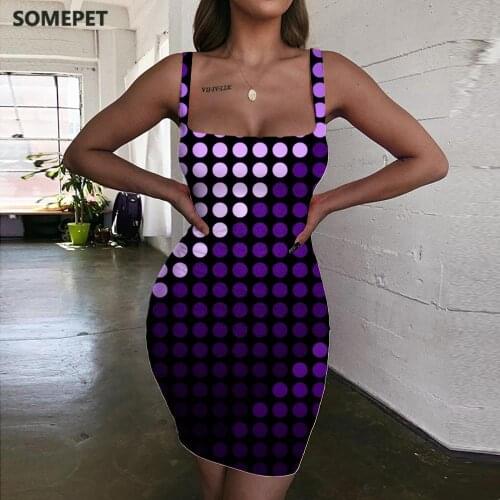 SOMEPET Geometry Dresses Women Purple Vestido Sexy Creativity Sundress Art Ladies Dresses Womens Clothing Summer New Boho
