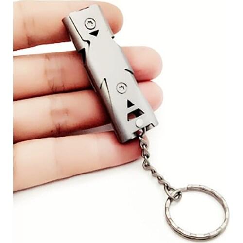1 Pc Stainless Steel 150 DB High-frequency Emergency Survival Whistle Keychain SOS Double Tube EDC Whistle Outdoor Tool