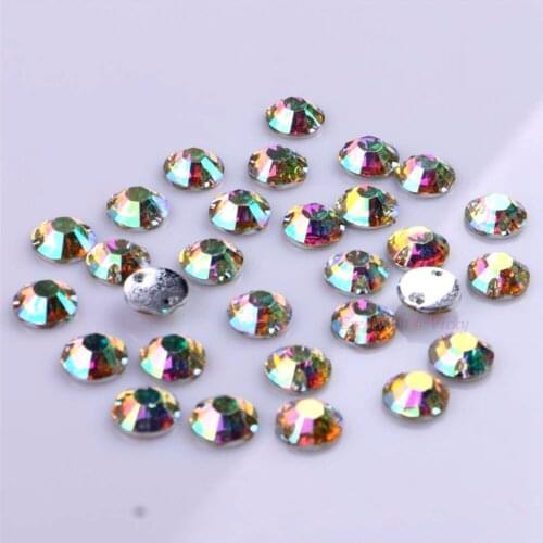 10mm Crystal AB Sew On Rhinestones Round Resin DIY Wedding Dress Two Holes Crystals Jewelry Sewing-On Shiny Beads 50pcs/pack