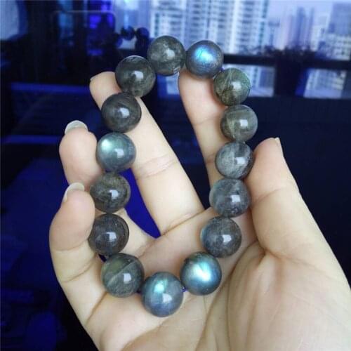 14mm Genuine Rainbow Lights Natural Labradorite Bracelets For Women Mens Powerful Stretch Round Bead Bracelet