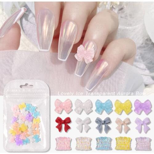 30pcs 3D Mixed Colors Cute Bow Resin Nail Art Decorations Aurora Rhinestone For Nails Glitter DIY Manicure Accessories