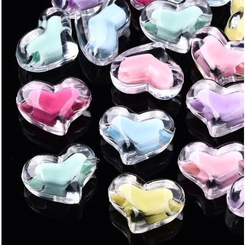 500g Transparent Acrylic Heart Beads Bead in Bead AB Color Beads For DIY Jewelry Making 16x21x11.5mm, Hole: 3mm about 230pcs