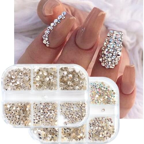 6 Girds Dazzling White AB Nail Rhinestone Mixed SS4-16 Nail Art Jewelry Charm Glass Crystal Flatback Gem Stone Decoration LY1926