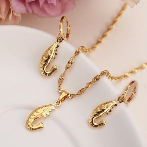 African gold pendant Necklace Earring Set Women Party Gift cute shell charms women girls Fine kids Jewelry gift