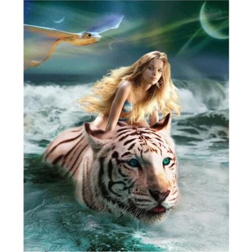 5D DIY Full Round/Square Diamond Painting Beauty & Tiger 3D Embroidery Cross Stitch Rhinestone Mosaic Home Decor Gift YC1076