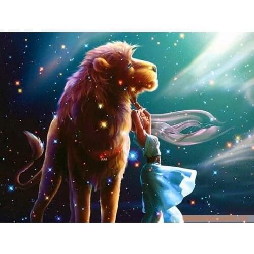 5D DIY Diamond Embroidery Girl and Lion Animal Handmade Diamond Painting Embroidery Mosaic Cross Embroidery Home Decoration