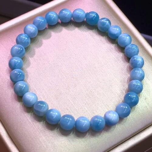 Genuine Natural Blue Ice Larimar Gems 7mm Water Pattern Reiki Women Man Bracelet Round Beads Powerful Stone AAAAA Certificate