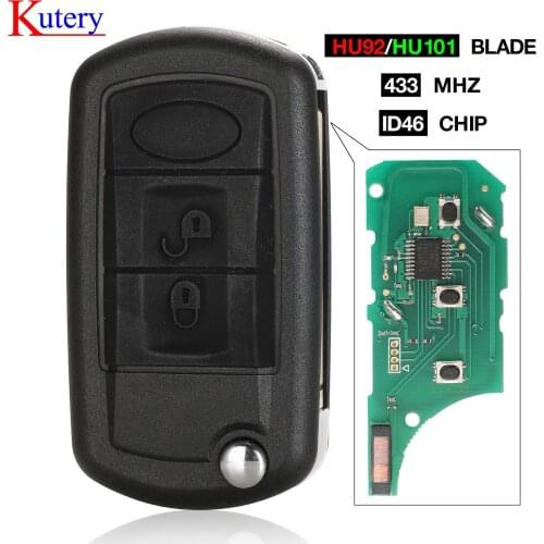 Kutery Uncut Flip Remote Car key 433MHz ID46 PCF7941 Chip for Land Rover Range Rover Discovery 3 Fob Control