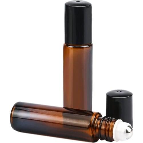 12pcs Mini Amber Liquids Container Empty Glass Roller Bottles Droppers Roll on Refillable Bottle 10ml For Essential Oil Perfume