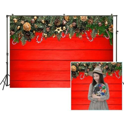 Christmas Backdrop Rustic Red Wood Background Winter Xmas Noel Party Banner Bauble Ornament Family Kids Portrait Studio Posters