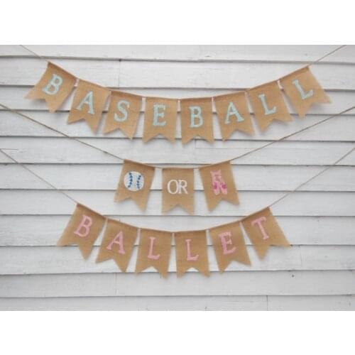 CUSTOMIZED Baseball Or Ballet Gender Reveal burlap Banners birthday baby shower nursery room party Buntings garlands Photo Prop
