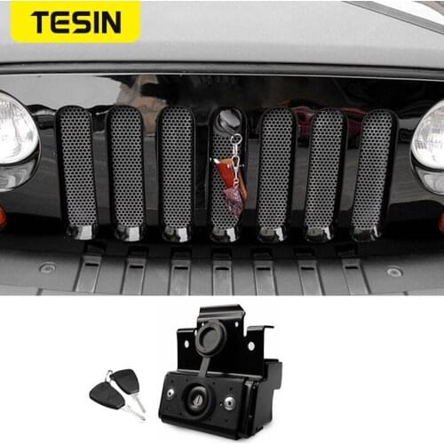 TESIN Security Hood Lock Set Kit Engine Anti-Theft Assembly Fit Jeep Wrangler JK 2007-2017 Car Exterior Accessories