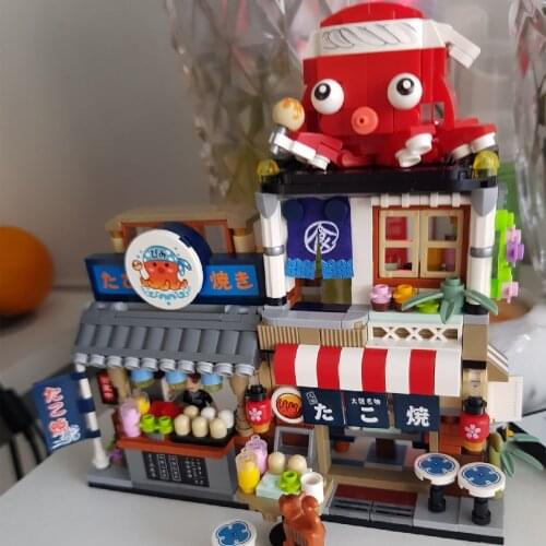 BZDA Japanese Takoyaki Mini street view Octopus Food Shop Building Blocks Moc Mini Bricks Friends Food House Bricks Kids Toys