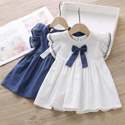 Sweet Baby Girls Dress White Bow Dresses for Toddler Baby Girls Dresses Cotton Fly Sleeve Dress Baby Infant Girls Clothes 2021