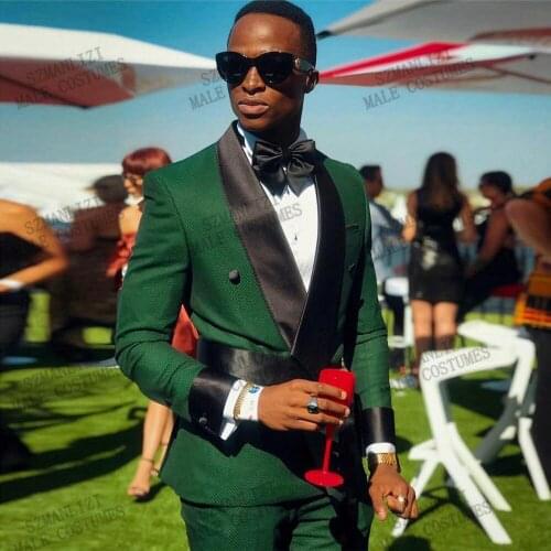 2021 Custom Made High Quality Green Double Breasted Mens Suits For Wedding Dinner Party Groom Tuxedo Jacket Pants 2 Pieces