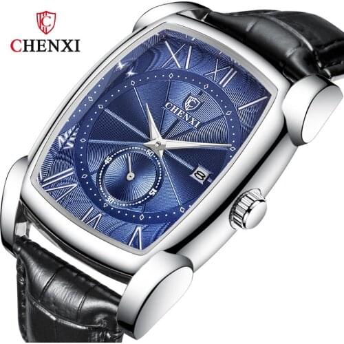 CHENXI Mens Quartz Square Watch Luminous Business Casual Fashion Simple Popular Leather Big Dial Watch WA164