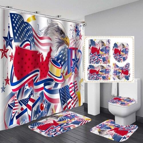 Colorful Flag Bathroom Set With Shower Curtains Eagle Independence Day Printed Shower Curtains Waterproof Polyester Bath Screen