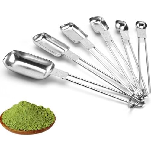 6 Pcs/set Heavy Duty Long Handled Stainless Steel Measuring Spoon Set Baking Jar For Kitchen Cooking And Home Baking