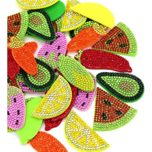 10Pcs Rhinestone Patches Fruit Patches For Clothes Watermelon Strawberry Avocado Rhinestone Applique Glue On Hair Accessories