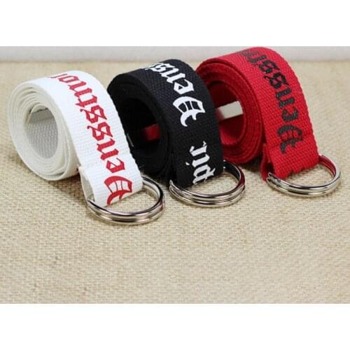 130cm Fashion Neutral Nylon Canvas Belt Printing Thai D Ring Double Buckle Student Belt Canvas waistband Belt with double buckle