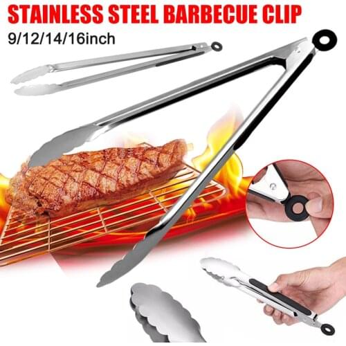 New Hot Tongs 9/12/14/16 Inch Stainless Steel Grilling BBQ Kitchen Clip Lock Tong Kitchen Supplies SMR88