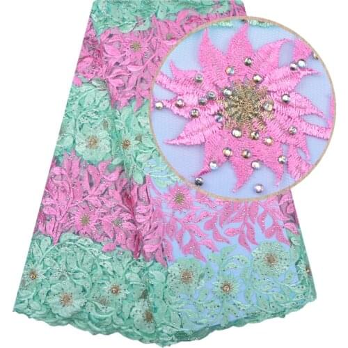 New Arrivals African Lace Fabric With Plenty Stones 2018 Hot Sale Fabric High Quality Tulle Lace Fabric For Evening Dresses 1205