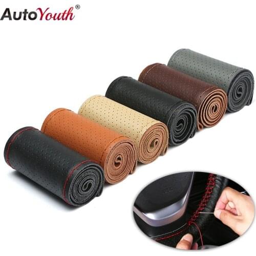AUTOYOUTH Leather hand-sewn steering wheel cover Four seasons general-purpose car handle
